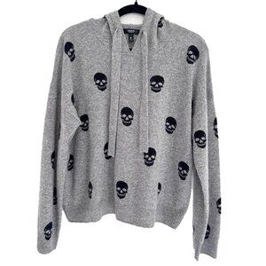 Aqua Cashmere Skull Pattern Intarsia Hoodie